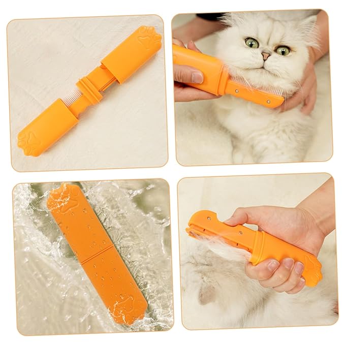 Cabilock Pet Comb for Cats and Dogs, Orange Fine-tooth Dematting Hair Removal Comb, Effective Shedding and Detangling Tool for Small and Medium Pets Grooming