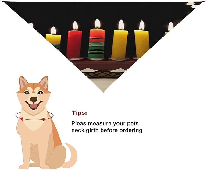 Dog Bandana Spring Pet Scarf Adjustable Triangle Kwanzaa Candles Printing Dog Bib Washable Polyester Puppy Bandana for Small Medium Large Dogs Cat Birthday Party Supplies