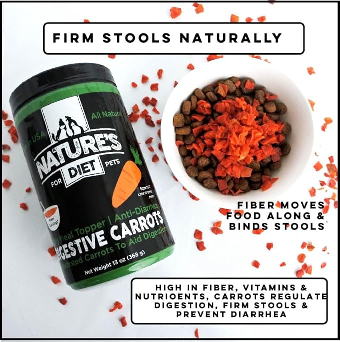 Nature's Diet® Digestive Carrots - Dehydrated Carrot Dog Food Topper for Diarrhea Relief and Improved Digestion, Fiber for Dogs Keep Poop Firm, Gut Health, Firm Stool, Daily Supplement