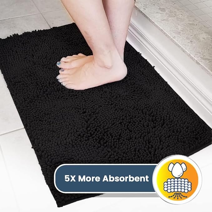 Muddy Mat® | Super Absorbent Door Mat Indoor, Microfiber Quick Dry Chenille Entryway Rug, Non-Slip Front Door Mat, Indoor Mats for Entryway, Machine Washable Pet Rug, Black 24"x96"