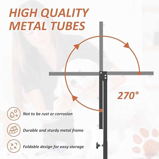 Adjustable Dog Grooming Table Arm, Dog Grooming Arm with Clamp with Two No Sit Haunch Holder & Hammock Harness, Foldable Pet Grooming Supplies,for Small Medium Dogs