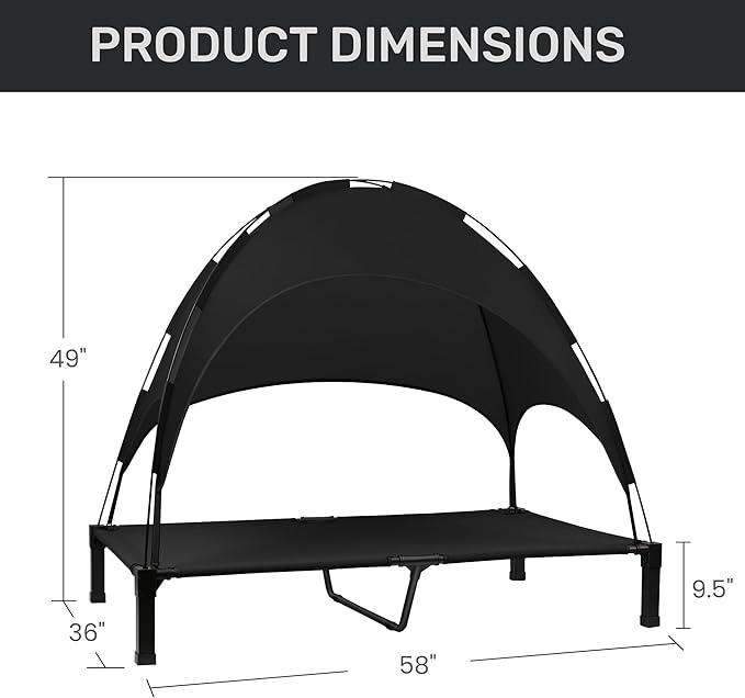 Heeyoo Elevated Dog Bed with Canopy, Portable Dog Cot with Removable Shade Tent, Outdoor Raised Pet Cot Cooling Bed for Dogs