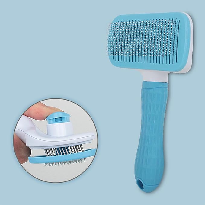Cat Grooming Brush - 6 inch Self-Cleaning Slicker Comb for Dogs, Cats with Shedding and Massage Function, Undercoat Remover for Loose, Soft Grip Handle, Pet Care Grooming Tool
