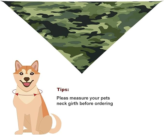 Dog Bandana Spring Pet Scarf Adjustable Triangle Camo Green Printing Dog Bib Washable Polyester Puppy Bandana for Small Medium Large Dogs Cat Birthday Party Supplies