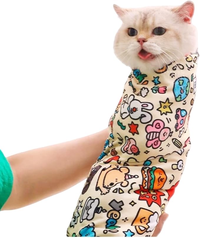Cat Grooming Wrap – Self-Adherent Anti-Scratch Swaddle Restraint Bag for Stress-Free Nail Clipping, Medication, Multifunctional Care - Purrito Papoose Pet Tools (XL 31.5*31.5inches within 22lbs)