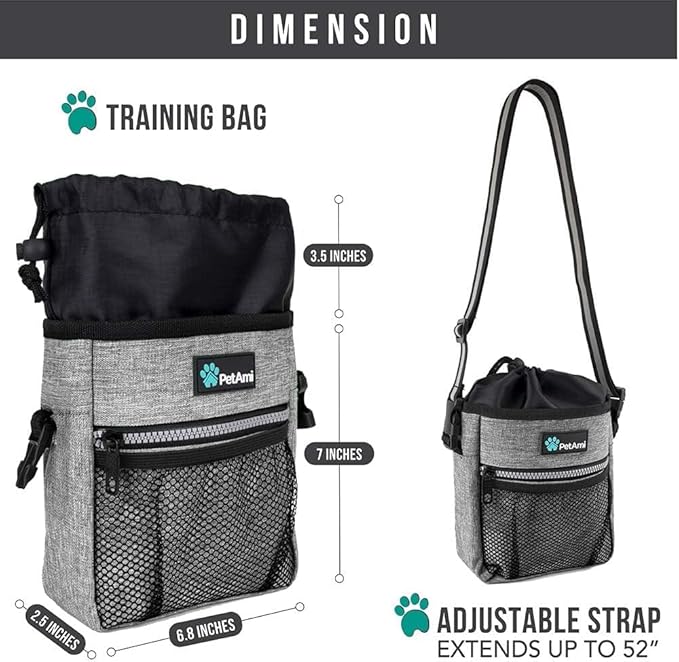 Dog Treat Pouch, Pet Treat Pouch for Training, Dog Walking Bag Holder for Kibbles, Pet Food Toy, Dog Trainer Essentials Supplies, Heather Gray/One Size