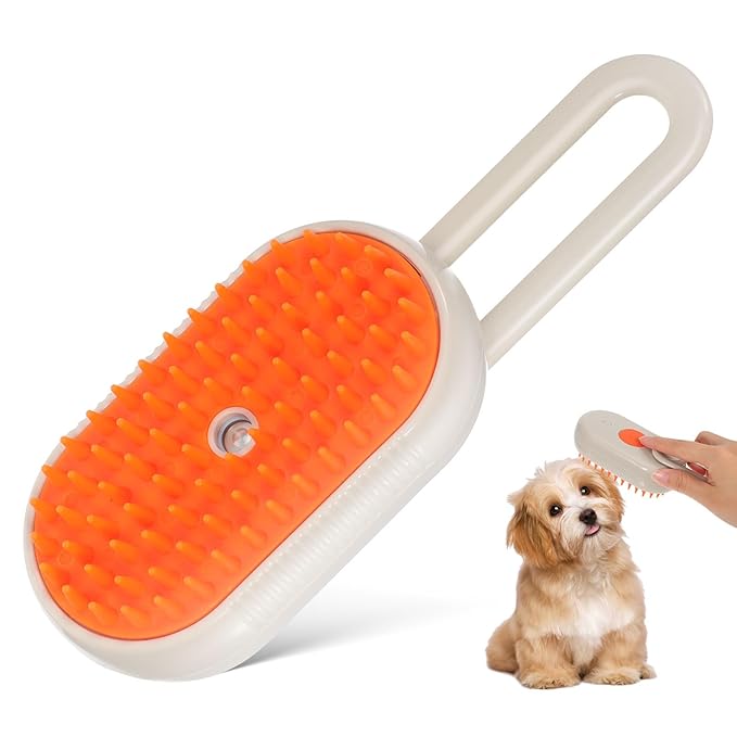 Rotating Handle Pet Brush with Spray for Long Haired Dogs and Indoor Cats Versatile Grooming Comb for Shedding Control Static Reduction and Massage