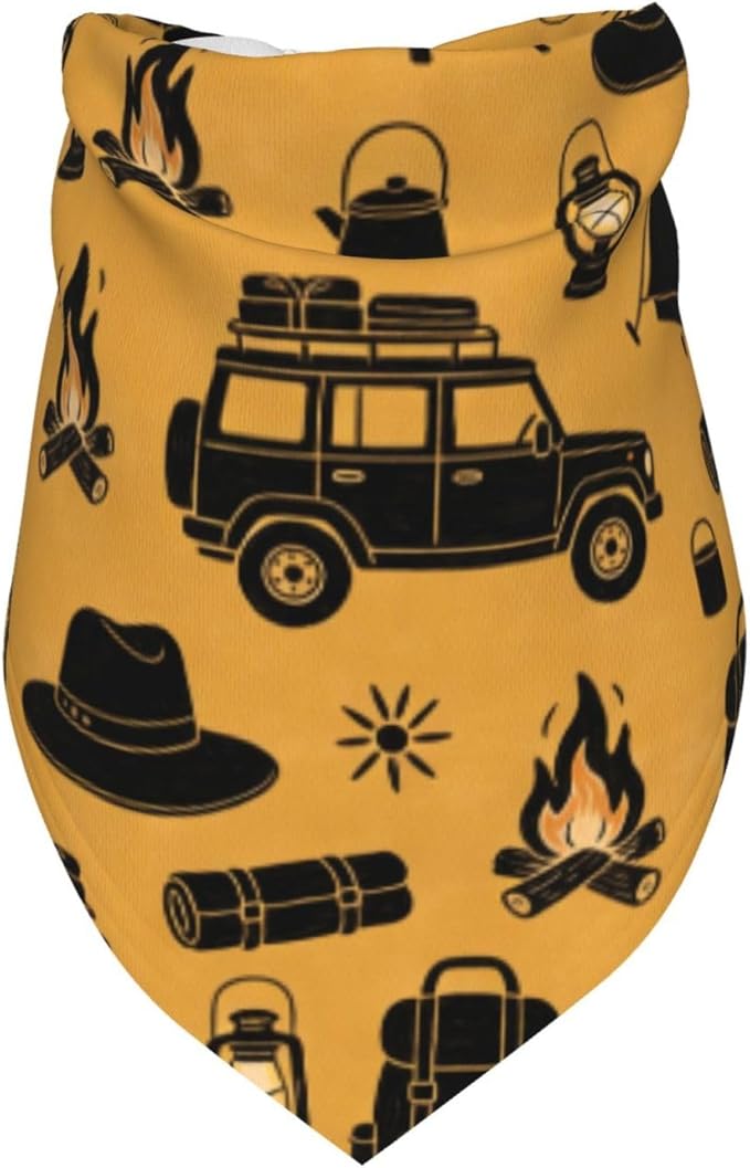 Happy Camper Summer Dog Bandana，Adorable Puppy Accessory for the avid Camper ，Pet Neckerchief for Pets Daily Wear Photo Prop Party Supplies,Funny Cute Dog Bandana (Turmeric)