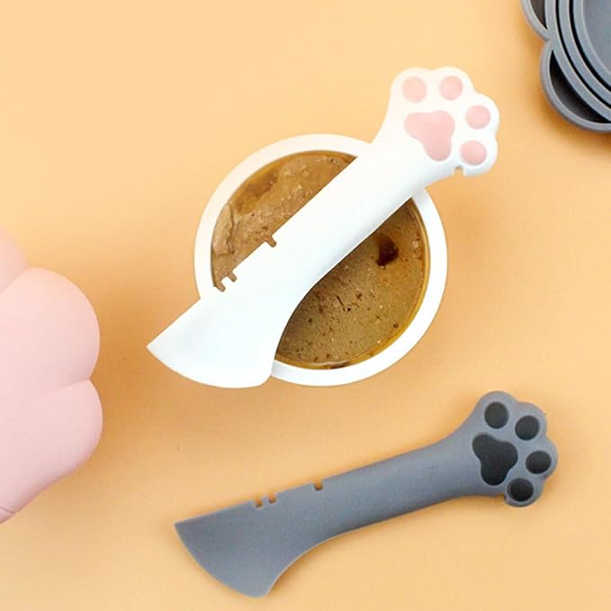 Lurrose Multifunctional Pet Can Spoon and Plastic Seal Lid Set, White Spoon with Pink Cover, Manual Pet Tin Opener for Dog Food Storage and Feeding Supplies