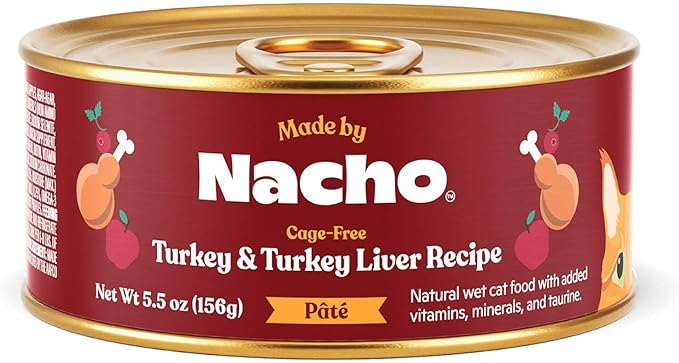 Made by Nacho Premium Wet Cat Food Grain-Free Pate Cans (Turkey & Turkey Liver - 6 Pack, 5.5 Ounce)