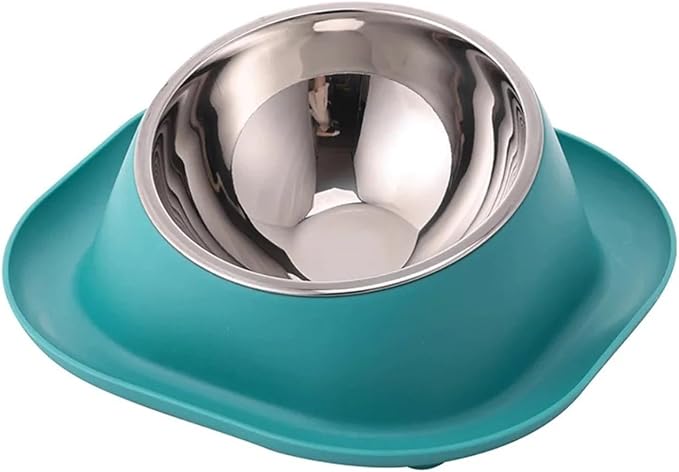 Stable Double Bowls Cat Bowl Stainless Steel Elevated Dog Water Bowl Detachable Prevent Overflow Cat Food Container Pet Supplies(Blue-1)