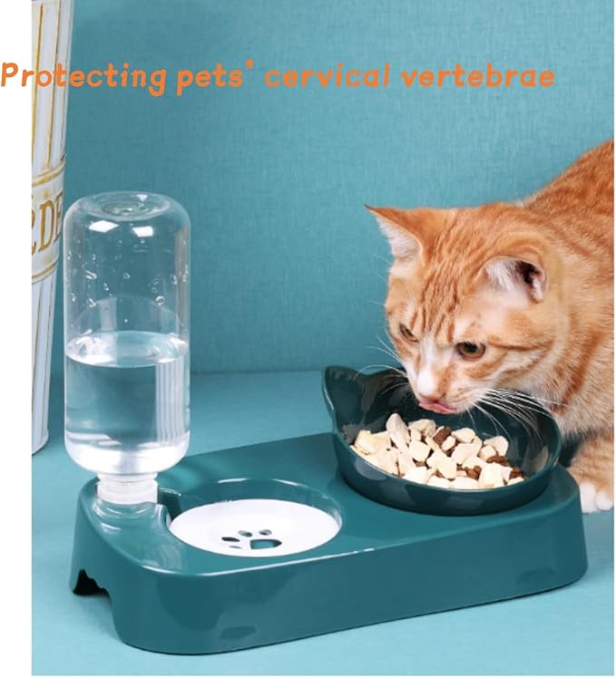 Cat Bowl, Automatic Drinking Water, Anti Slip Pad Design for Anti Tipping Water and Food, Suitable for Cats/Dogs, Blue/Green/Pink, 11.02 * 11.81 * 6.49 Inches. (Green)