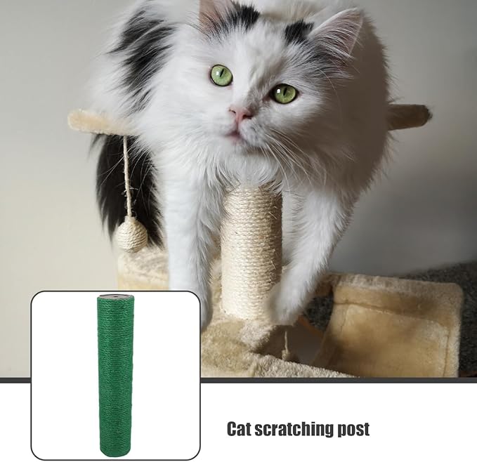 POPETPOP Cat Scratching Post Replacement, Natural Sisal Cat Scratching Pole Cats Claw Scratcher Kitten Tree Refill Pole Parts for Indoor Kittens Tower Green