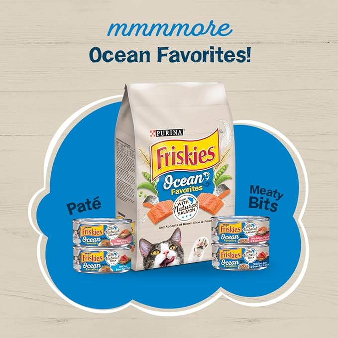 Purina Friskies Natural Wet Cat Food, Ocean Favorites Meaty Bits With Tuna, Crab & Brown Rice - (Pack of 24) 5.5 oz. Cans