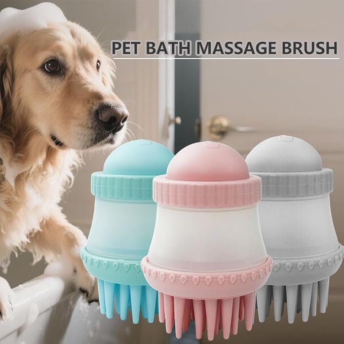 Pet Grooming Bath Brush Dog Cat Massage Brush Comb Bubble Maker with Shampoo Dispenser for Shower Scrubbing Remove Shedding Hair Soothing Massage Pet Supplies - Blue