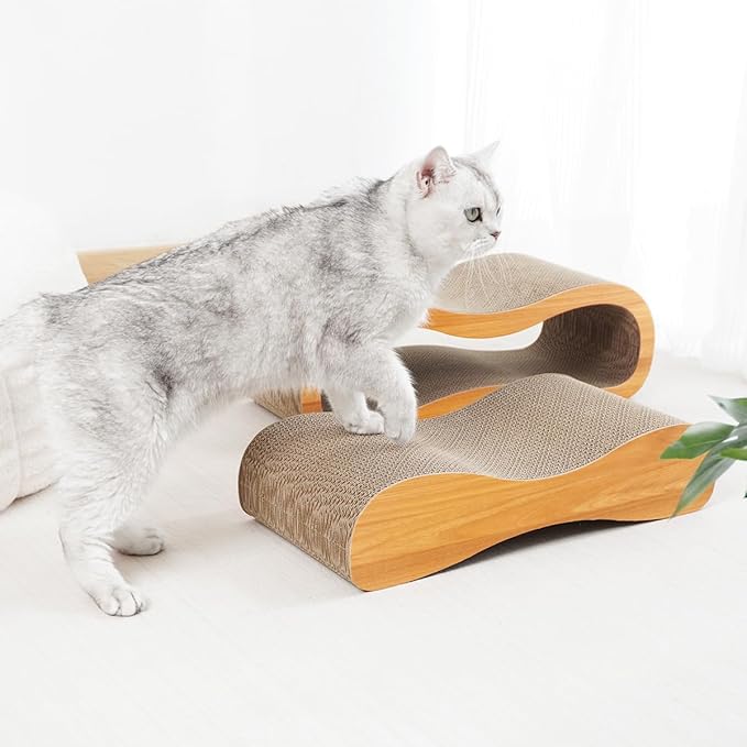 2 in 1 Cat Scratcher Bed, Cat Scratching Board, Cats Scratcher Set, Scratch-Resistant Cat Scratching Post Large (27.5L X 9H in.) Corrugated Cardboard