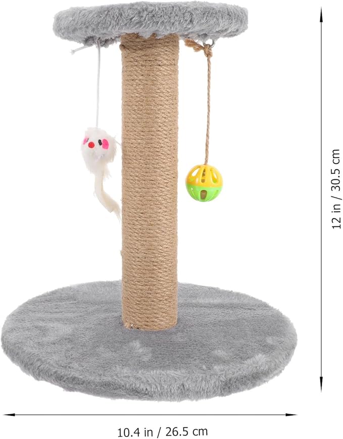 IMIKEYA Multifunctional Small Sisal Cat Scratching Post Vertical Climbing Pole with Solid Wood Base Gray for Indoor Kitten and Cat Play