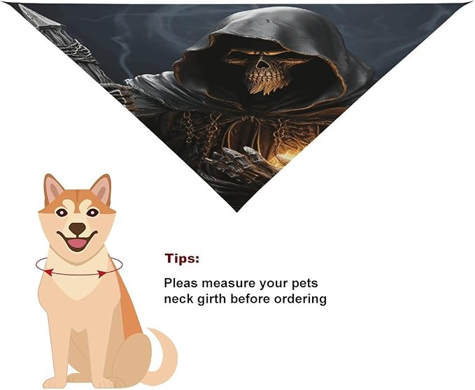 Dog Bandana Spring Pet Scarf Adjustable Triangle Grim-Reaper Printing Dog Bib Washable Polyester Puppy Bandana for Small Medium Large Dogs Cat Birthday Party Supplies