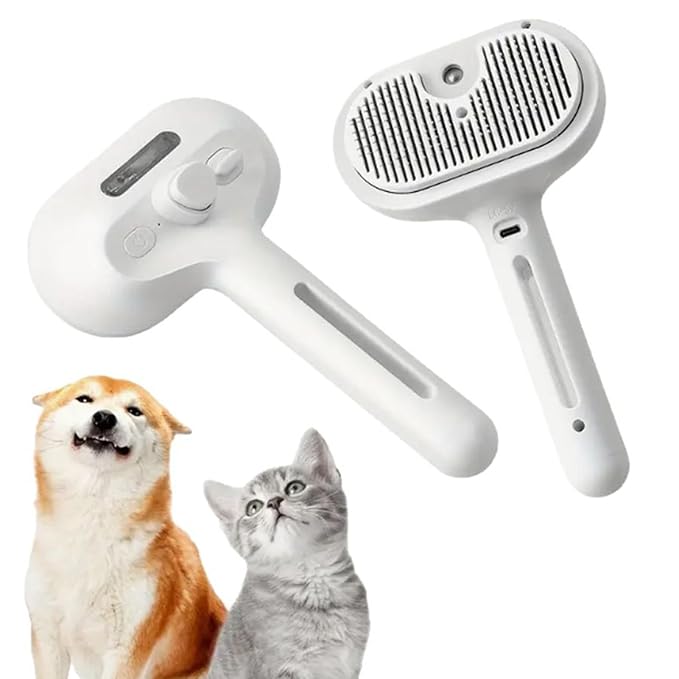Cat Brush - Self-Cleaning Ergonomic Pet Grooming Tool, Home Shower Dog Brush | Large Tank Misting Deshedding Comb with Steam, Hair Removal Steamer for Gentle Massager, Travel Pet Care Accessory