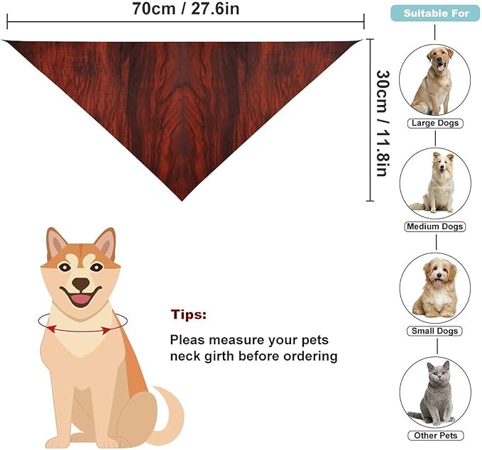 Dog Bandana Spring Pet Scarf Adjustable Triangle Red Wood Printing Dog Bib Washable Polyester Puppy Bandana for Small Medium Large Dogs Cat Birthday Party Supplies