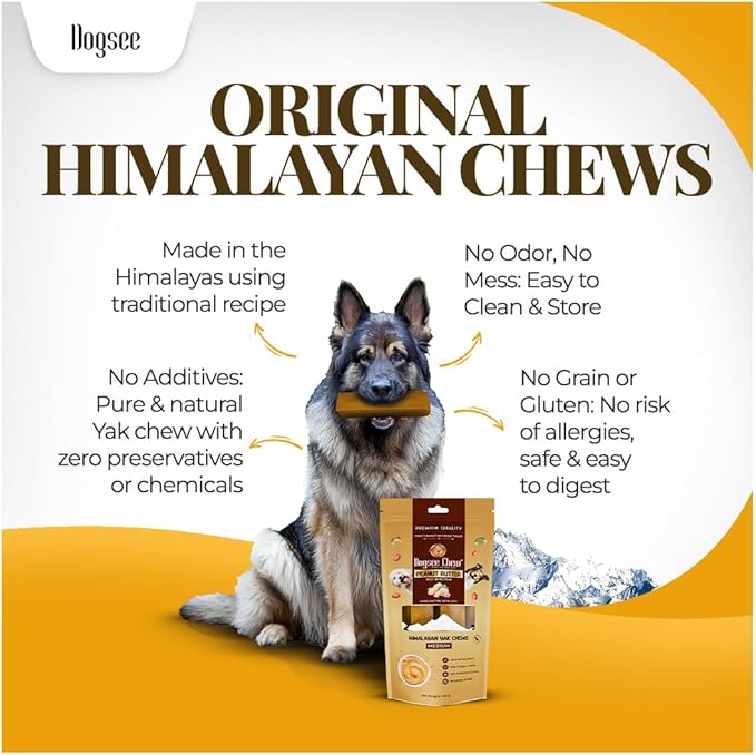 Dogsee Himalayan Yak Chews with Peanut Butter (Monster- 3 Chews) | Support Muscle Growth in Dogs | Fight Plaque & Tartar | Dog Treats Healthy | Dog Chews for Teeth Cleaning