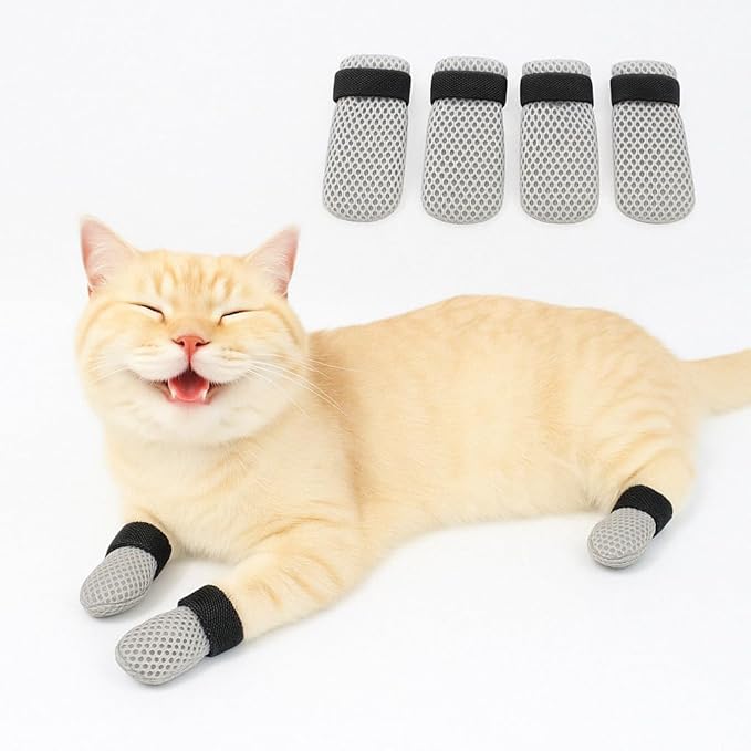 Cat Grooming Socks – Protective Mesh Foot Sleeves for Bathing, Nail Trimming & Vet Visits – Anti-Scratch & Breathable Design (Gray [wear-Resistant and Breathable],M（Max Diameter of Paw 1.57 inches）)