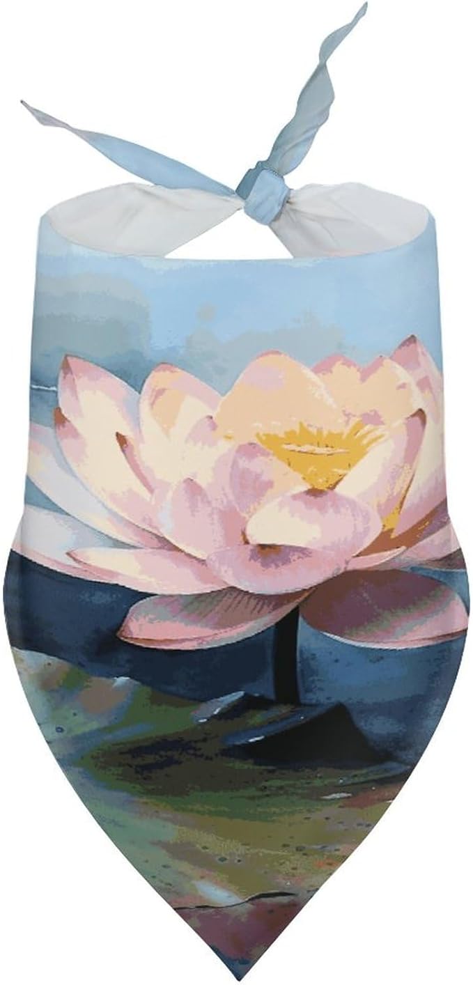 Dog Bandana Spring Pet Scarf Adjustable Triangle Lotus Flower Painting Printing Dog Bib Washable Polyester Puppy Bandana for Small Medium Large Dogs Cat Birthday Party Supplies