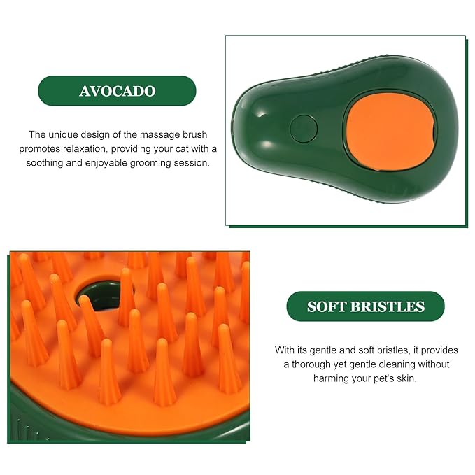4-In-1 Avocado Shape Cat Steam Brush with Self-Cleaning Function Pet Bathing Tool for Cat Grooming and Hair Detangling Green Massage Comb