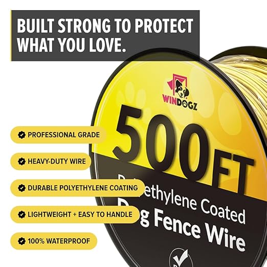 Dog Fence Wire for Electric Dog Fence System, 500 ft, Covers ¼ Acre Area, Easy to Install, Compatible with reputable Underground Fence Brands, Durable, 20 Gauge Wire .025 Polyethylene Coated
