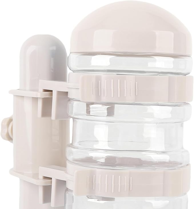 Pet Standing Water Dispenser, Adjustable Height Dog Water Bottle, with Food Feeder Bowl for Small Dogs Cats (Beige)