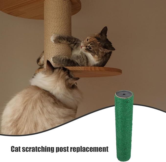 POPETPOP Cat Scratching Post Replacement, Natural Sisal Cat Scratching Pole Cats Claw Scratcher Kitten Tree Refill Pole Parts for Indoor Kittens Tower Green