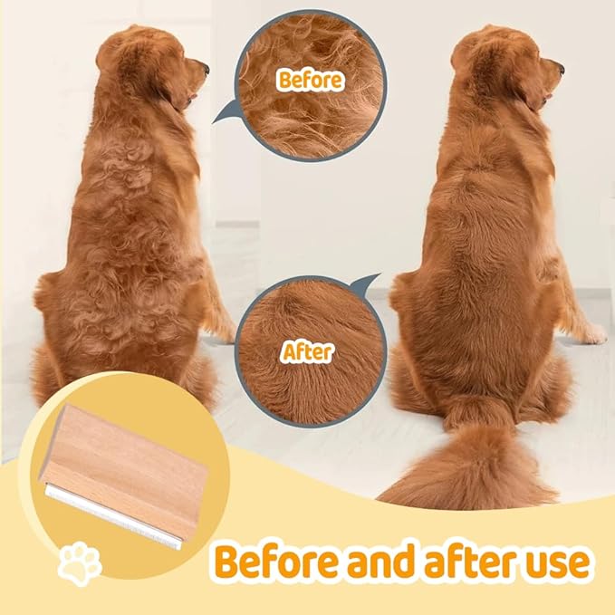 Deshedding Brush, Fine Steel Teeth Cat Grooming Brush Wooden Handle Horse Massage Comb for Long Hair Dogs Cats Horses