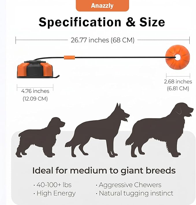 Upgraded Interactive Dog Toy, Heavy-Duty Tug-of-War Chew Toy, Stress Relief Dog Tug Toy, Durable Puppy Molar Chew Toy, Bite Resistant, Teeth Cleaning, Universal Pet Supplies (Black-Orange)