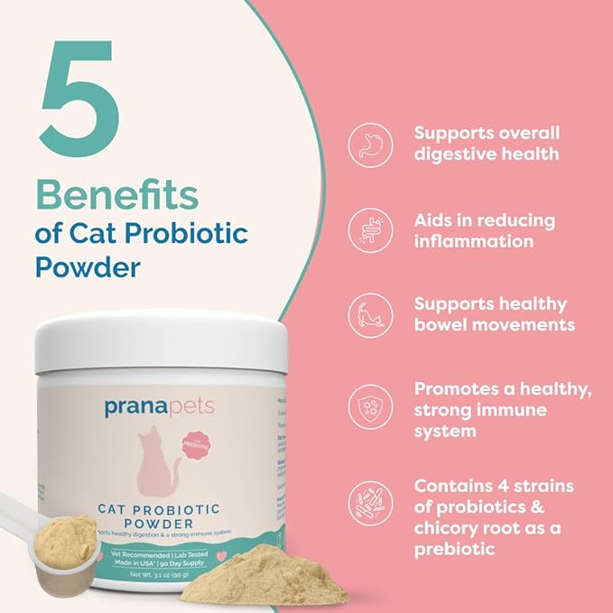 PranaPets Cat Probiotic Powder | Digestive Aid and Immune Support for Cats