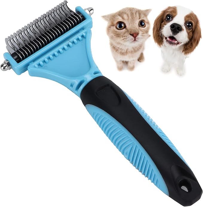 2 Sided Dematting Comb Pet Hair Removal Comb Safe Deshedding Brush for Catdog Grooming Supplies Stainless Steel 8.6x18x2.4cm