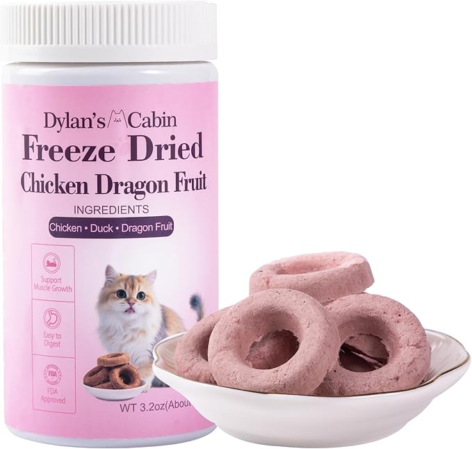 Dylan's cabin Freeze Dried Chicken Cat & Dog Treats - High Protein Dragon Fruit Doughnut with Slamon & Duck Meat Training Kitten Puppy Snack for Coat Gut Healthy, 22pcs