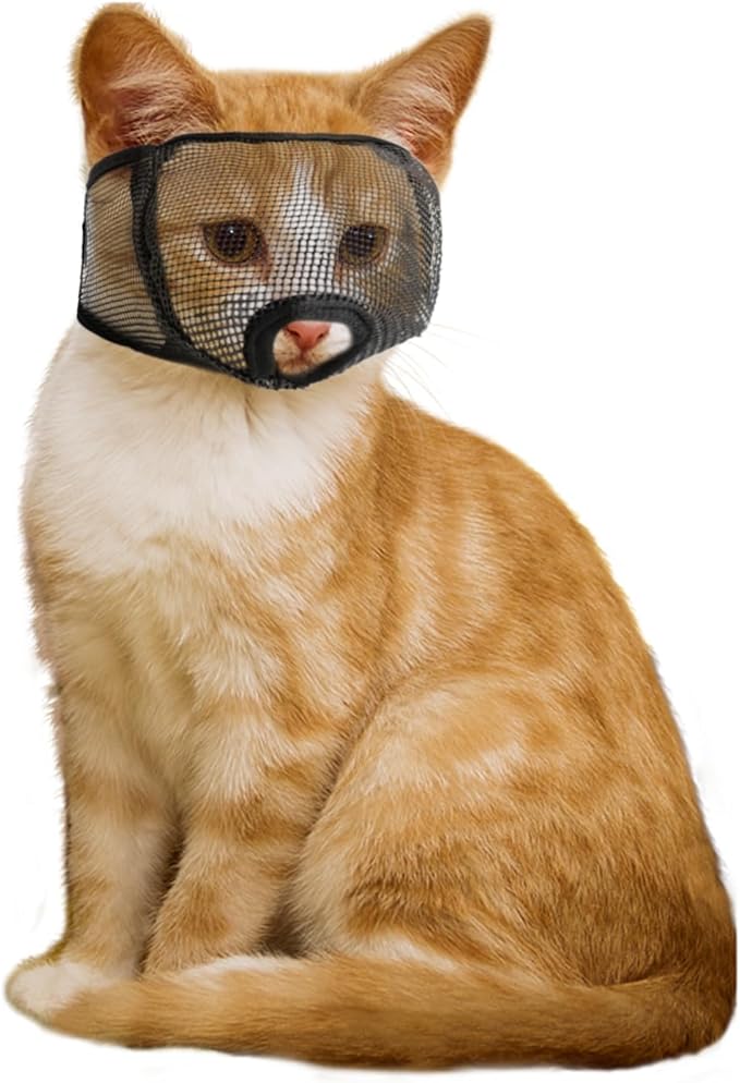 Cat Muzzle for Grooming Nail Trimming with Soft Mesh Covered, Prevent Biting Chewing(S,Black)