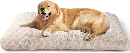EHEYCIGA Washable XL Dog Bed for Crate 41x27 Inch, Reversible Kennel Pad for Extra Large Dogs Weight Up to 75 lbs, Plush and Comfy Pet Sleeping Mat, Beige