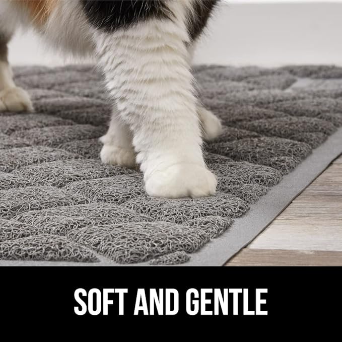 Gorilla Grip Thick Cat Litter Trapping Mat and Stainless Steel Dog Bowls Set of 2, Cat Mat is 47x35 Inch, Stainless Steel Dog Bowls Hold 2 Cups, Both in Gray Color, 2 Item Bundle