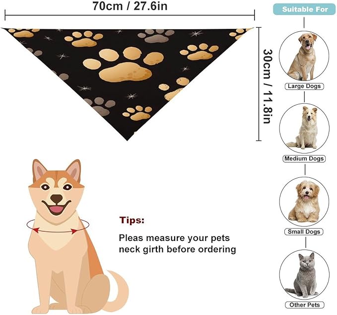 Dog Bandana Spring Pet Scarf Adjustable Triangle Dog Paw Print Printing Dog Bib Washable Polyester Puppy Bandana for Small Medium Large Dogs Cat Birthday Party Supplies