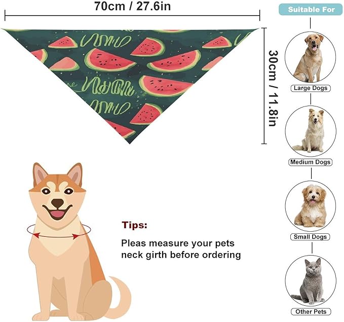 Dog Bandana Spring Pet Scarf Adjustable Triangle One in A Melon Printing Dog Bib Washable Polyester Puppy Bandana for Small Medium Large Dogs Cat Birthday Party Supplies