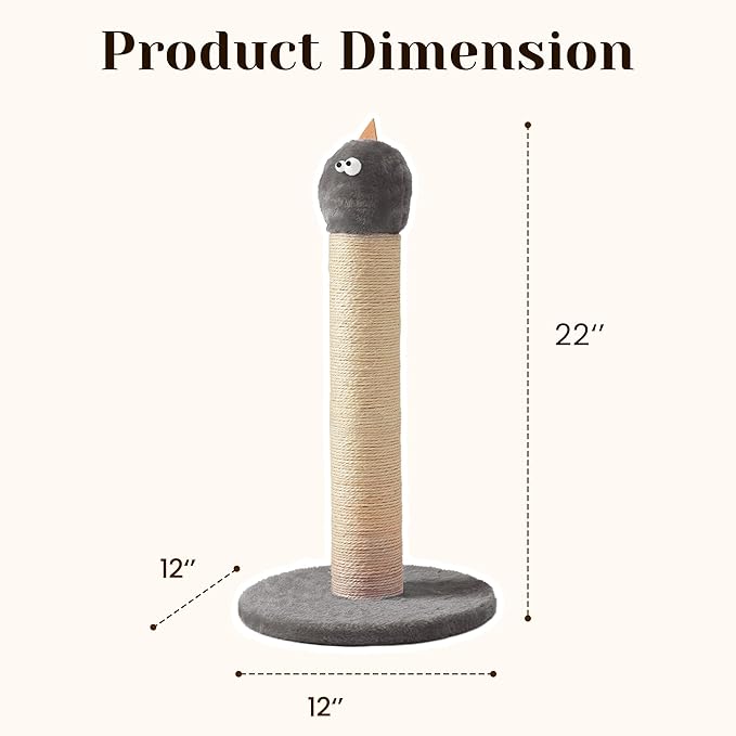 Cat Scratching Post, 22'' Cat Scratchers Tree Tower for Indoor Kitty with Extra Wide 13.4" Stable Base, Scratching Post with Natural Sisal & Velvet Fabric for Small, Medium Cat, Grey