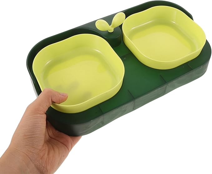 Toyvian Cat and Dog Double Feeding Bowl Set, 2-Compartment Plastic Pet Bowls with Water and Food Holder, Moss Green, Suitable for Kittens and Small Dogs, Practical Feeding Supply for Home