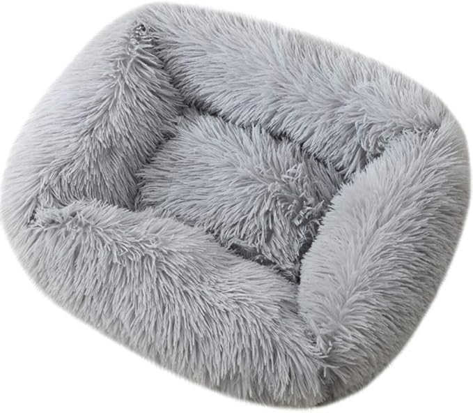 La La Pet® Donut Dog Cat Bed Cozy Cave Pet Bed Burrow Dog Bed Calming Cuddler Self-Warming Pet Bed Soft Plush Pet Cushion Improved Sleep for Cats Small Medium Dogs Gray M