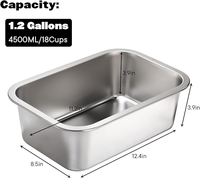 Lawei 2 Pack 1.2 Gallon Stainless Steel Dog Bowls for Large Dogs, Rectangular Metal Dog Water Food Bowl, Large Capacity Pet Food Bowl Water Dish, Indoor and Outdoor Universal Pet Bowl, Easy to Clean