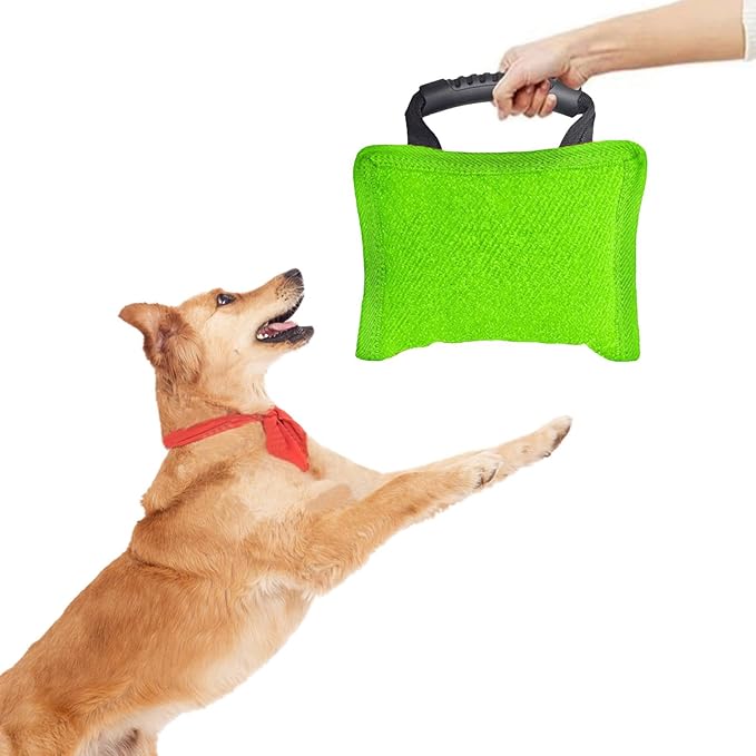 Baoblaze Dog Bite Pillow Tough Tug Toy Practical Portable Outdoor Pet Supplies for Small and Medium Sized Dogs Biting Pad with Handle, Green