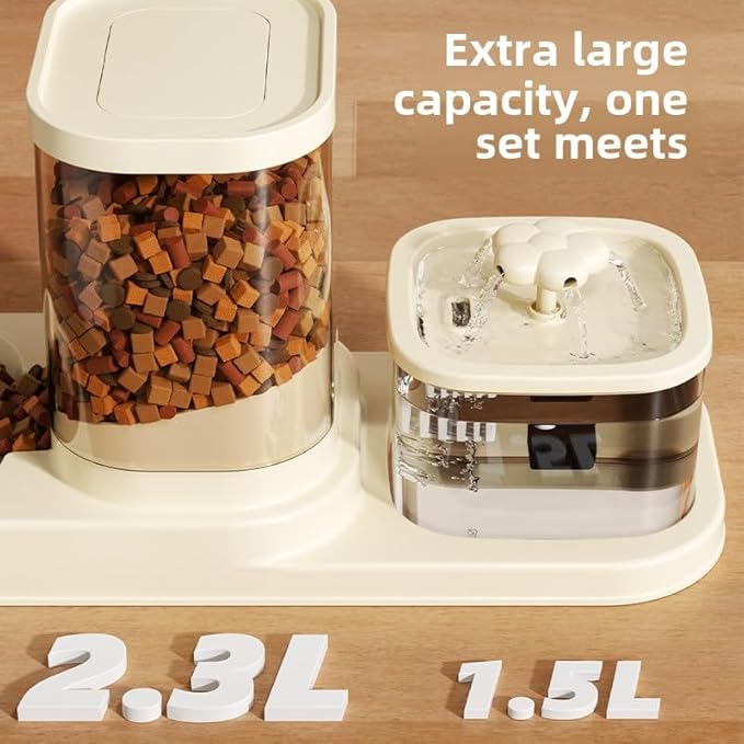Automatic Cat Food Feeder and Water Circulation Drinker 2-in-1 Set Large Capacity Drinker Suitable for Pet Dogs, Puppies, Kittens