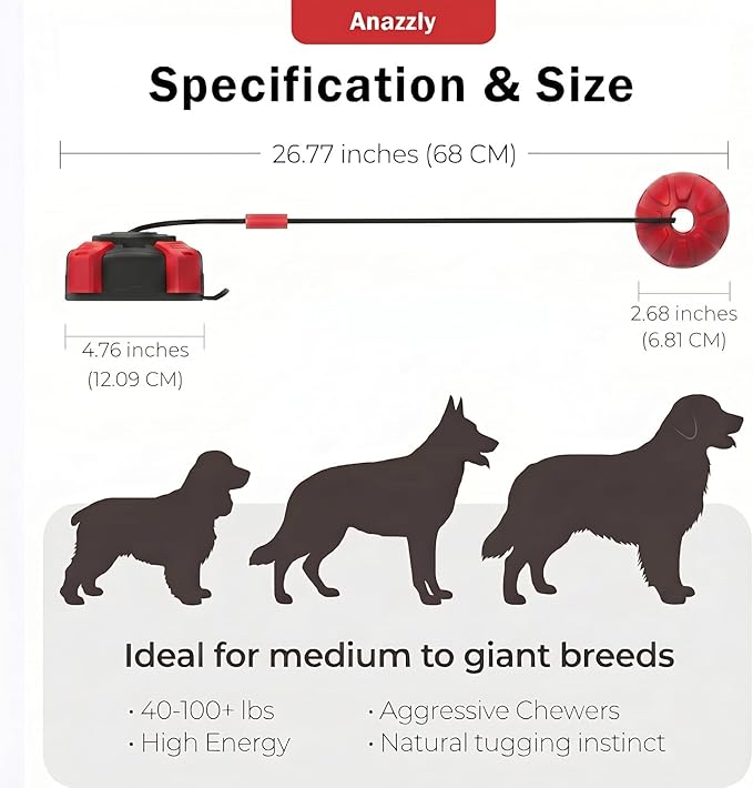 Upgraded Interactive Dog Toy, Heavy-Duty Tug-of-War Chew Toy, Stress Relief Dog Tug Toy, Durable Puppy Molar Chew Toy, Bite Resistant, Teeth Cleaning, Universal Pet Supplies (Black-Red)