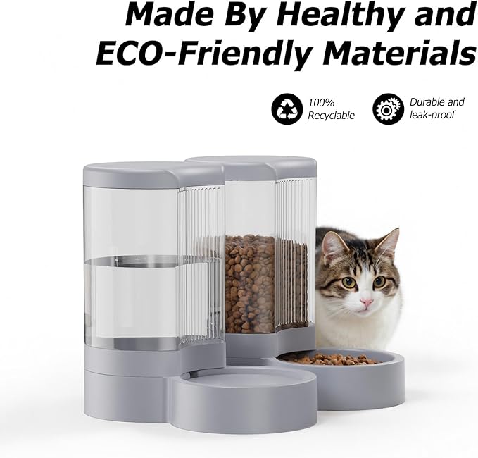 Pet Feeder and Water Dispenser Automatic for Dogs Cats,Waterer and Gravity Food Feeder for Small & Medium Dogs Cats Puppies,6-Pound Food,1-Gallon Water, Easily Clean (Green)