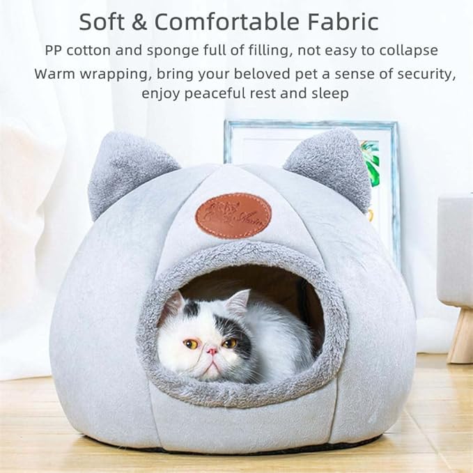 Cat Beds for Indoor Cats, Cozy Cat Cave Bed Dog House Cats Tent with Removable Cushion Pillow, Soft Warm Pet House Puppy Bed, Cute Pet Nest for Kitten Small Dog (Gray, M-13x13x13 Inches)